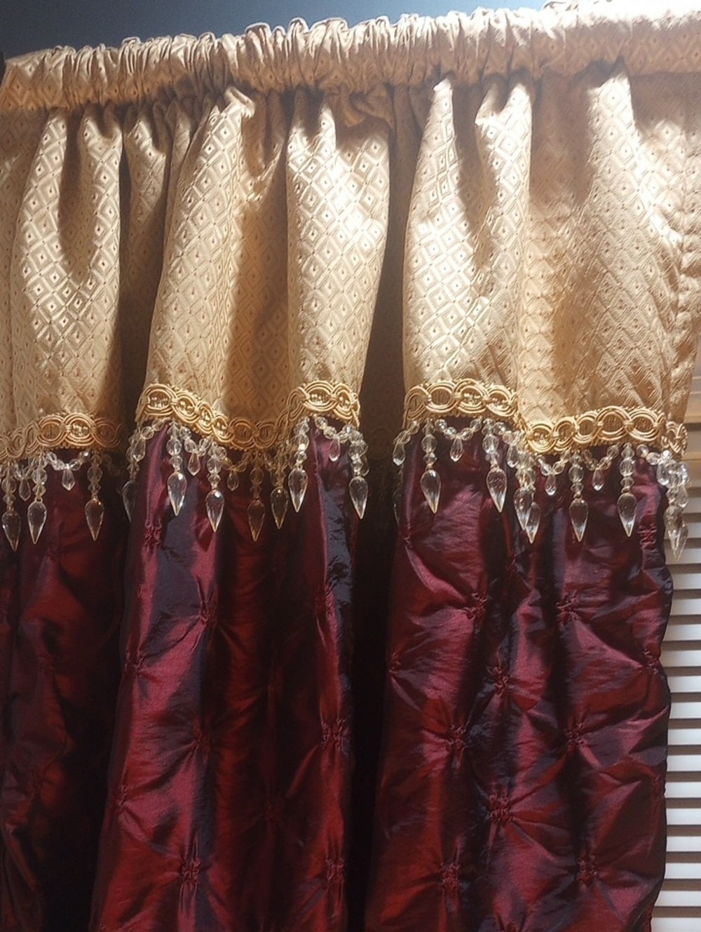 Rich Burgundy and Gold Drapery (This Listing Is For 1 Large Window Only) - Picture 2 of 16